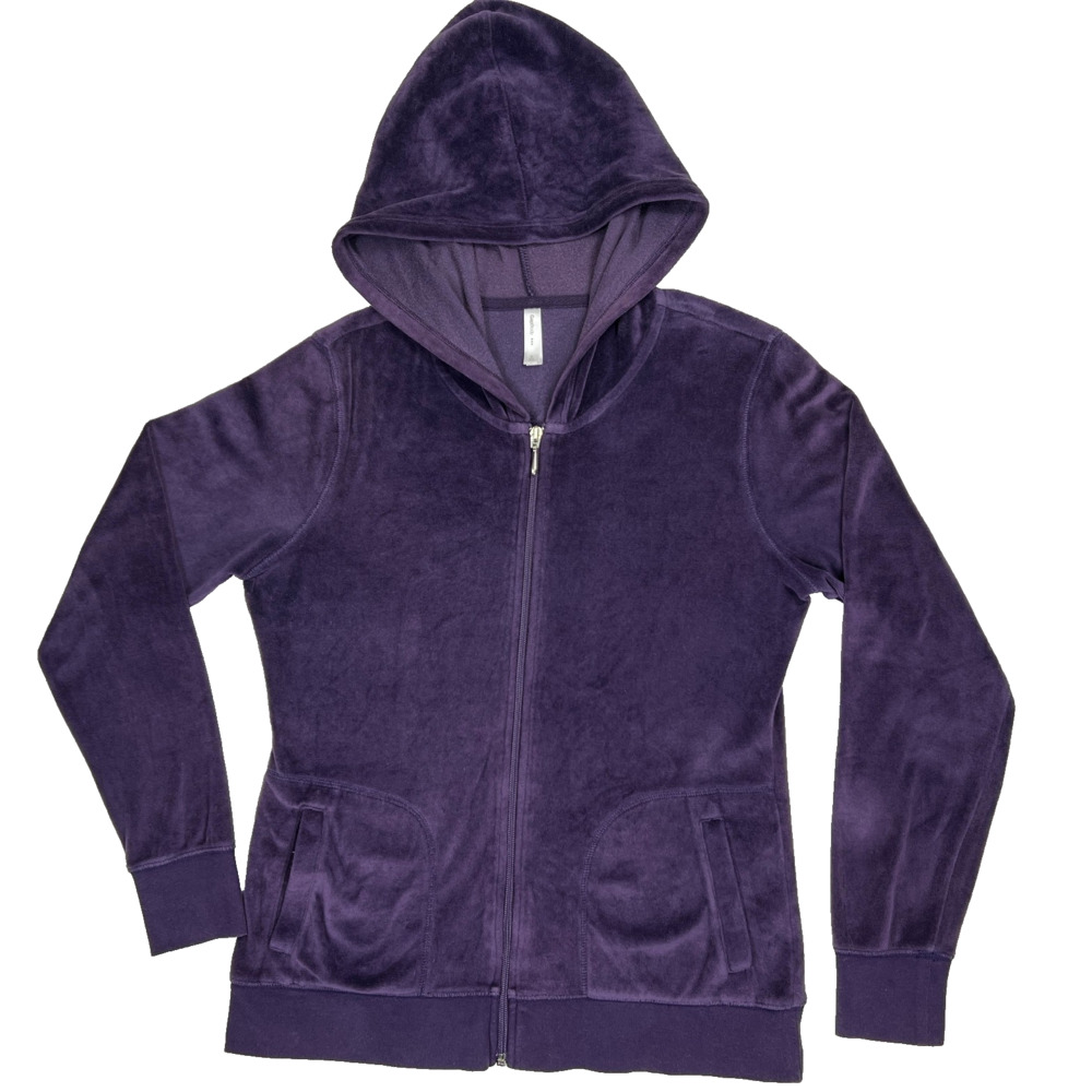 Gap Women's Med Velour Zip Up Hoodie Purple Plum Velvet Track Jacket Y2K